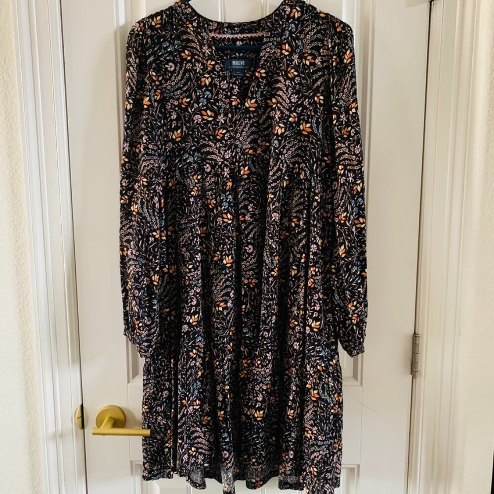 Maeve Anthropologie Amber Tiered Tunic Dress V Neck Button Sleeve | Small
